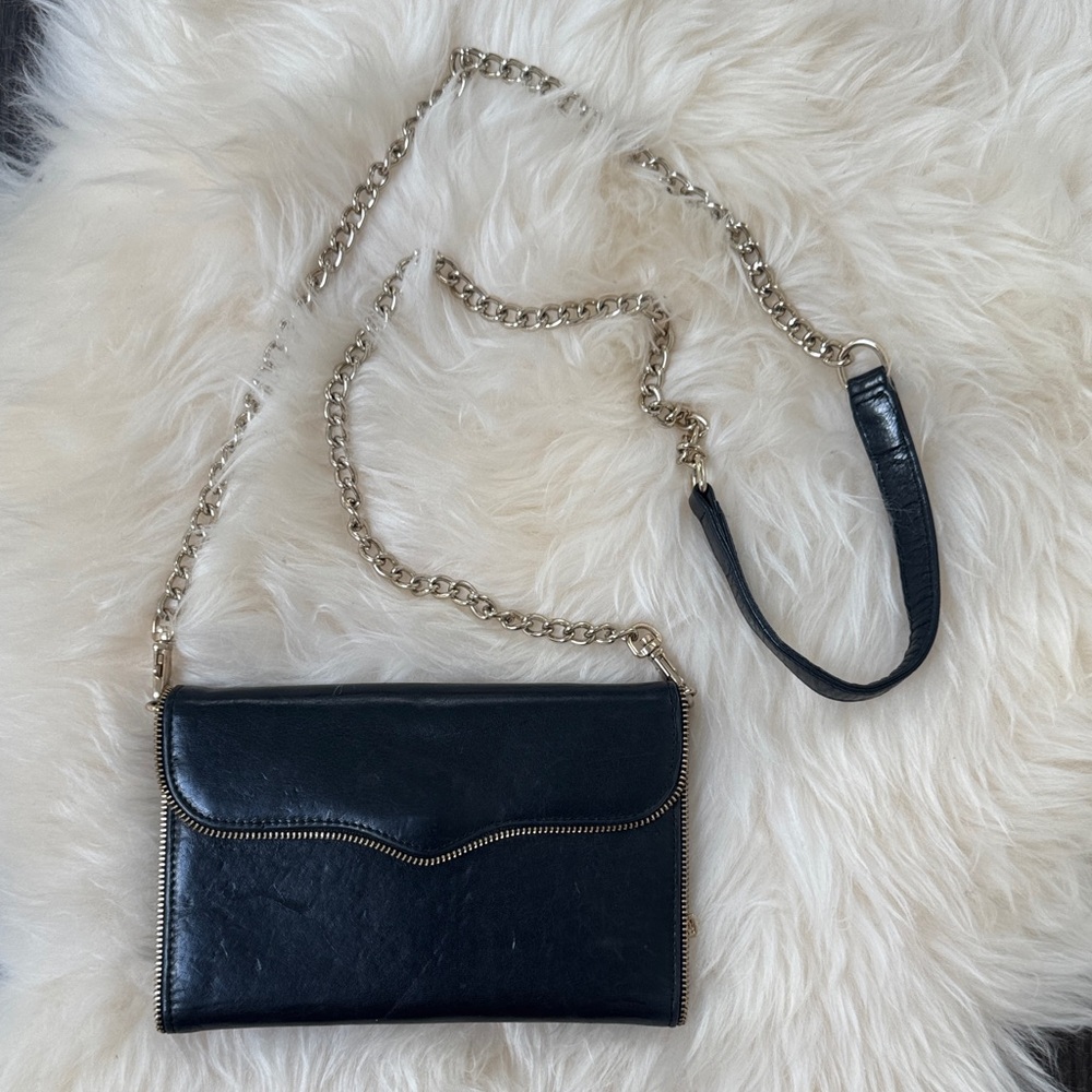 Rebecca Minkoff Black Leather Crossbody Bag with Chain Strap